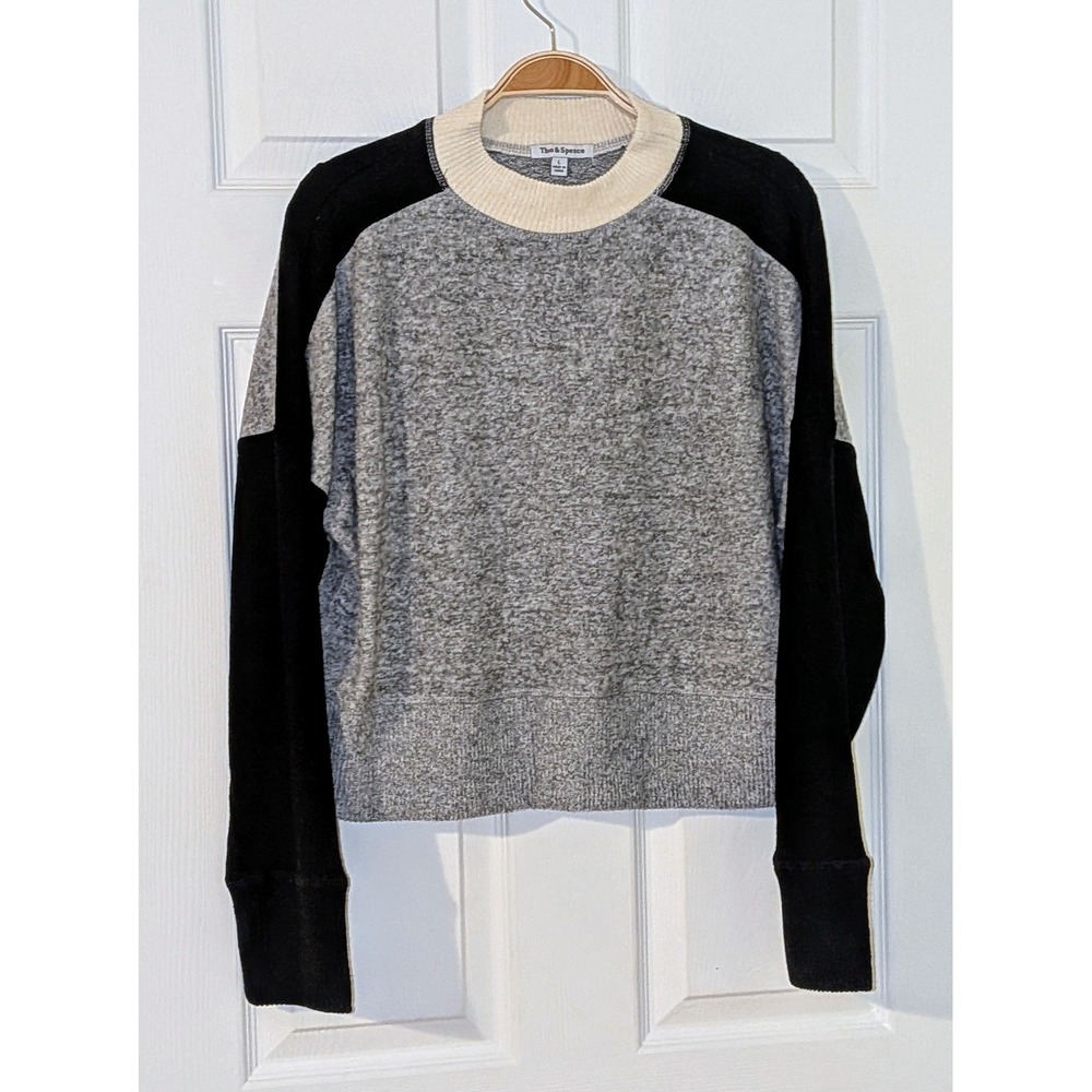 Theo & Spence Colorblock Mock Neck Pullover Sweater Size‎ L Gray Black NWT